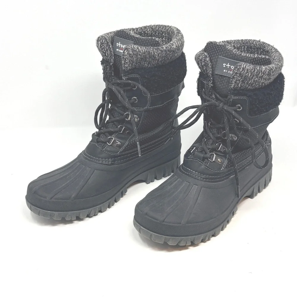 Storm by Cougar Creek Womens Black Size 10 Winter Duck Boots Knit Collar Lace up